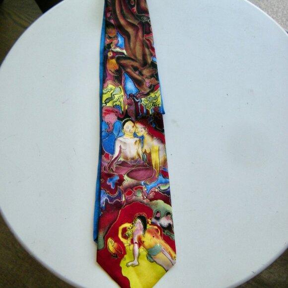Grace Newburger Designer Silk Tie - Tribute To Gaugin Boho Artistic Gift - Picture 8 of 9